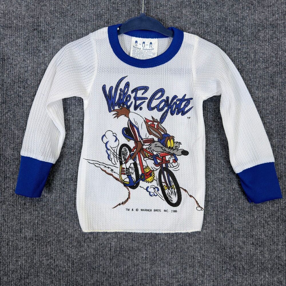 Wile E Coyote Vintage 1986 Looney Tunes Kids Thermal Shirt Toddler Size 2 80s